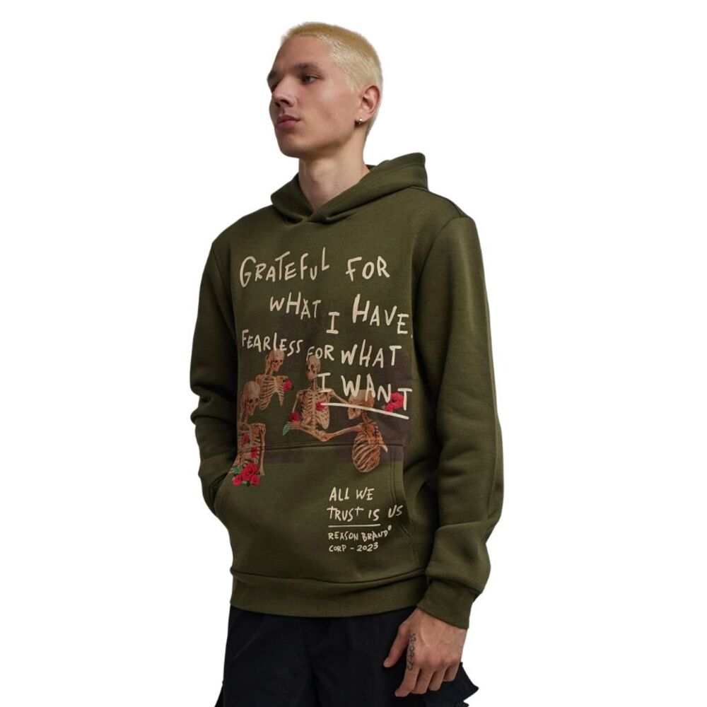 Reason  Graphic Hoodie Men’s XL Olive Green Skeleton Roses Grateful Pullover - Picture 10 of 11